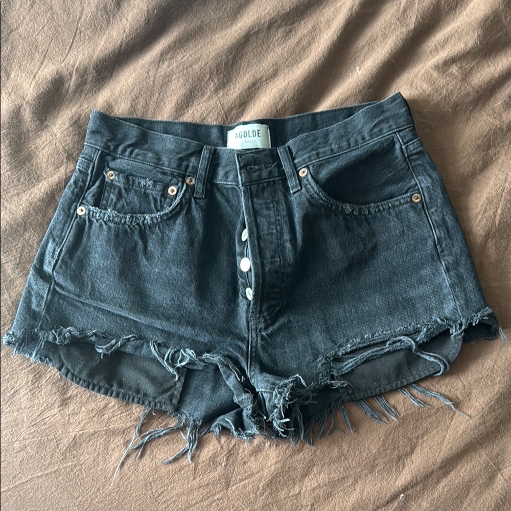 Agolde Black Jean Shorts High-Waisted Distressed